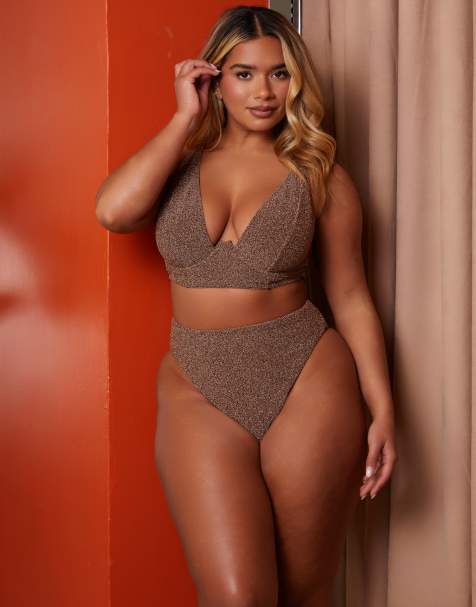 Braguitas de bikini de copas grandes dorado metalizado de Wolf & Whistle x Natalie Gessey - view 1
