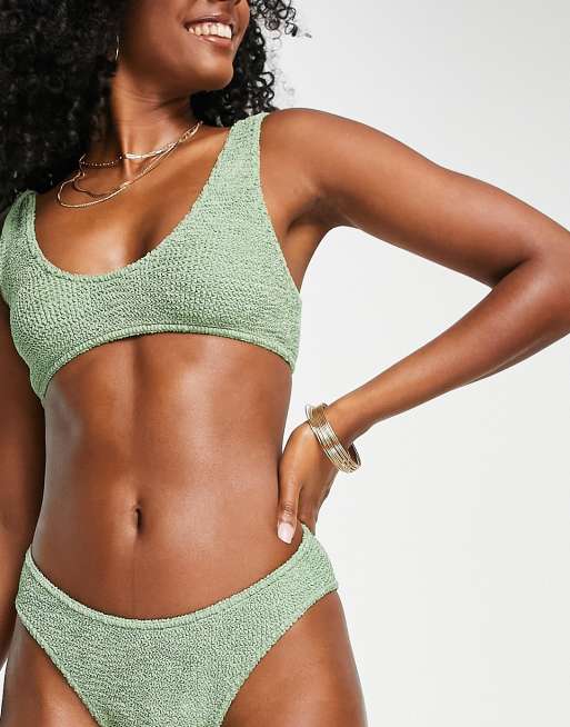Braguitas de bikini de pernera alta con diseño arrugado en caqui Mix and Match de ASOS DESIGN , 4 de 4