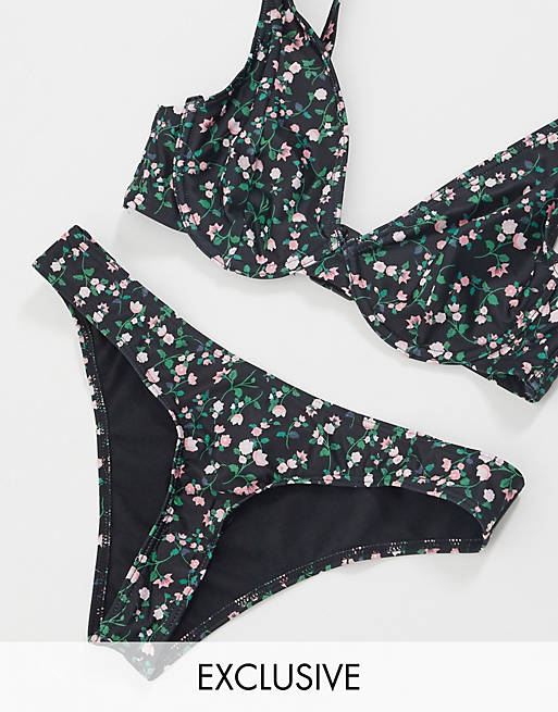 Braguitas de bikini de pernera alta con estampado de florecitas exclusiva de Peek & Beau Fuller Bust 