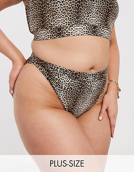 Braguitas de bikini de talle alto con estampado animal mix and match exclusivas de South Beach Curve