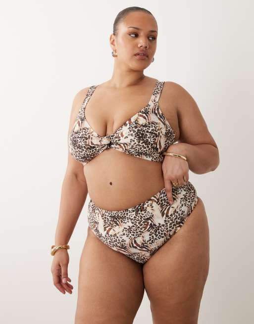 Braguitas de bikini de talle alto con estampado de leopardo de South Beach Curve, 4 de 4