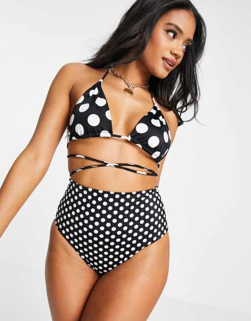 Braguitas de bikini de talle alto con estampado monocromático de lunares Mix & Match de ASOS DESIGN, 3 de 4