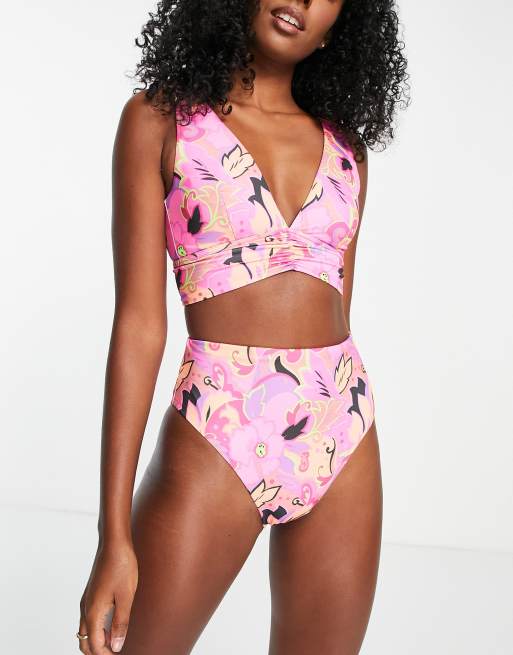 Braguitas de bikini de talle y pernera altos con estampado floral luminoso Mix & Match de ASOS DESIGN , 3 de 4