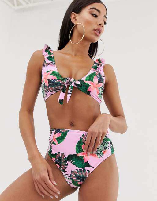 Braguitas de bikini de tiro alto con diseño floral mix and match
