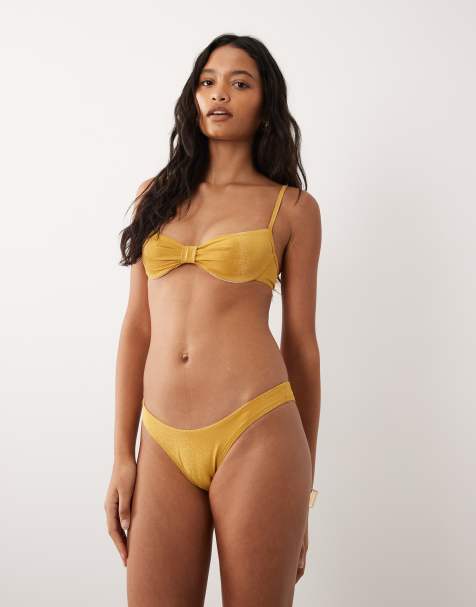 Braguitas de bikini doradas cruzadas con purpurina de Free Society - view 1