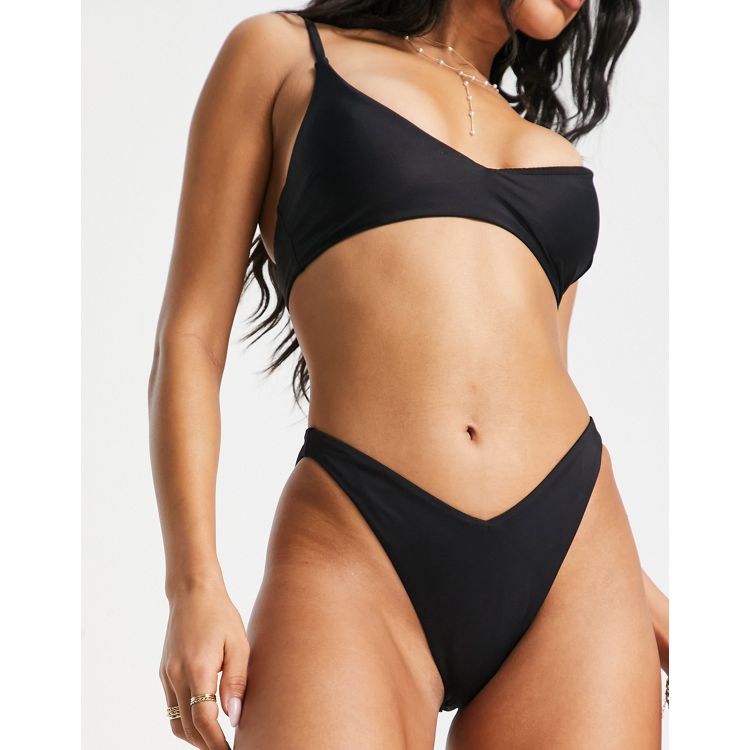 Bañador negro elástico estilo tanga de pernera alta de ASOS DESIGN