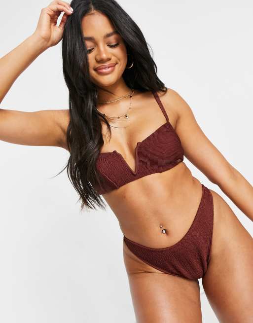 Braguitas de bikini marrones de pernera alta Mix & Match exclusivas de Free Society, 3 de 4