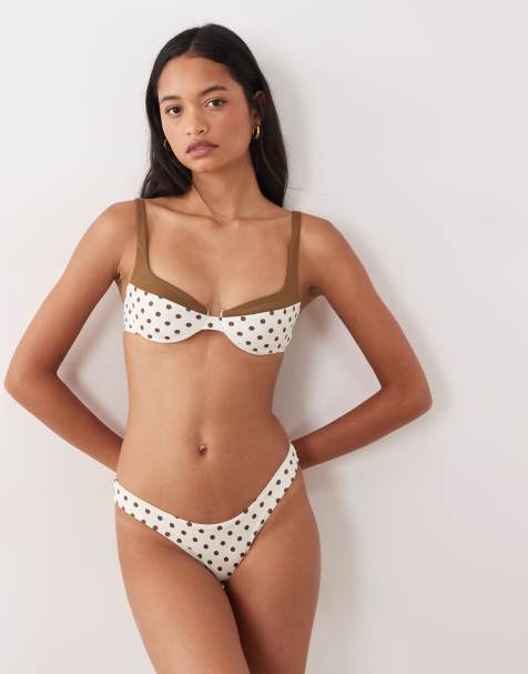 Braguitas de bikini marrones y color crema de pernera alta con estampado de lunares de Free Society - view 1