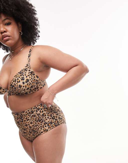Braguitas de bikini multicolor de talle alto con estampado de leopardo de Topshop Curve, 4 de 4