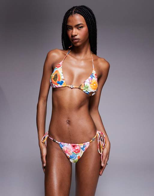 Braguitas de bikini multicolores anudadas a los laterales con estampado de frutas de Candypants, 2 de 4