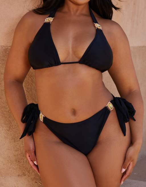 Braguitas de bikini negras anudadas en los laterales Amour de Moda Minx Curve x Bernadette Afia