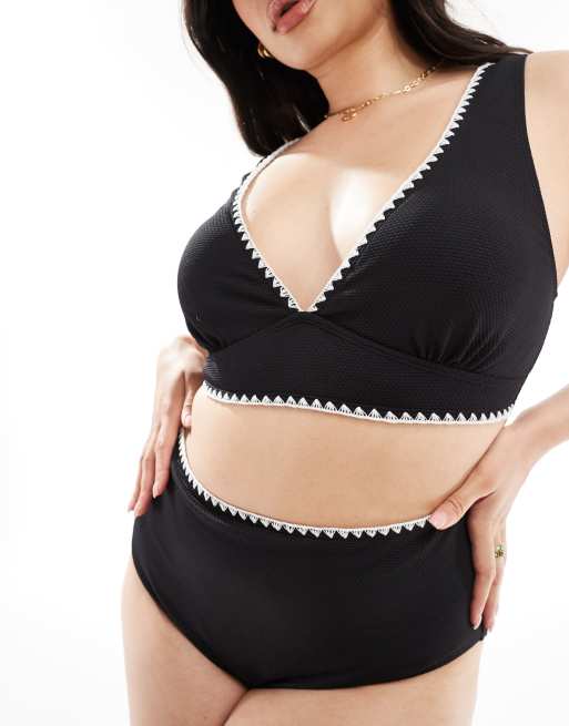 Braguitas de bikini negras de talle alto con pespuntes en contraste de In The Style Plus (parte de un conjunto)