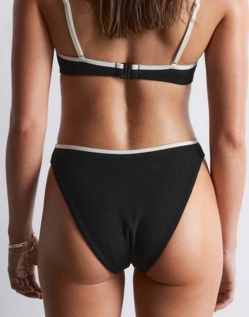 Braguitas de bikini negras de talle alto con ribete blanco Mix & Match de & Other Stories, 2 de 4