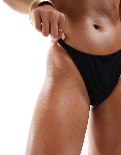 Braguitas de bikini negras de talle alto de canalé Mix & Match de South Beach - view 1