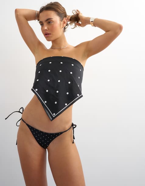 Braguitas de bikini negras estilo tanga con estampado de lunares Sadie de Topshop - view 1