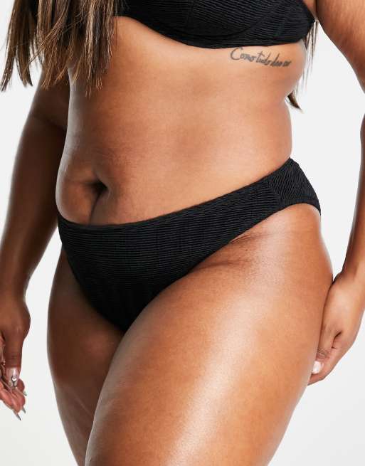 Braguitas de bikini negras hipster con acabado rugoso de Ivory Rose Plus, 3 de 4
