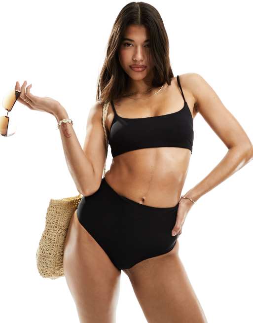 Braguitas de bikini negras supermoldeadoras de talle alto Mix Match de ASOS DESIGN ASOS