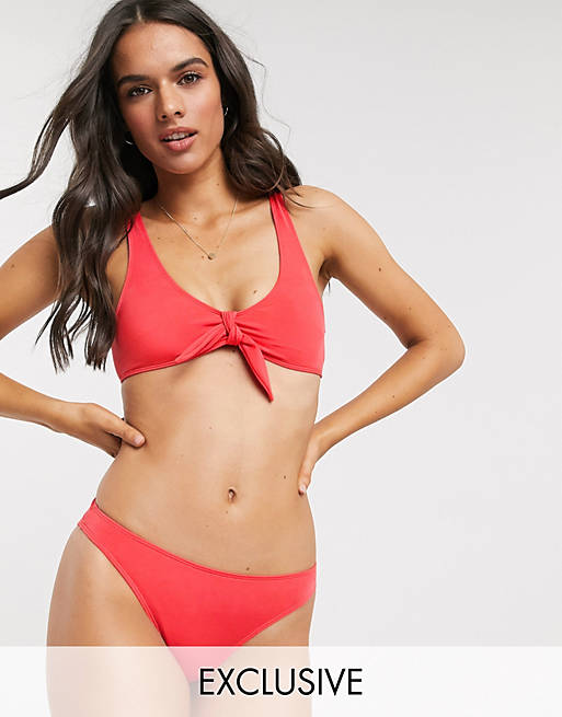 Braguitas de bikini recicladas de talle bajo en rojo de Monki