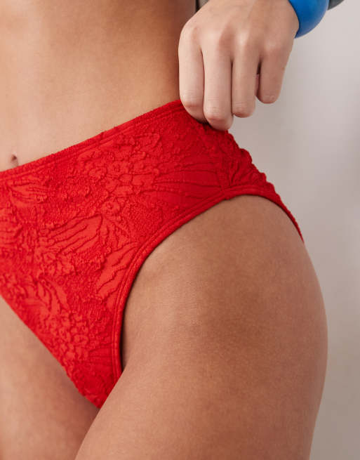 Braguitas de bikini rojas de pernera y talle altos Cassi Azores de ASOS DESIGN, 3 de 4