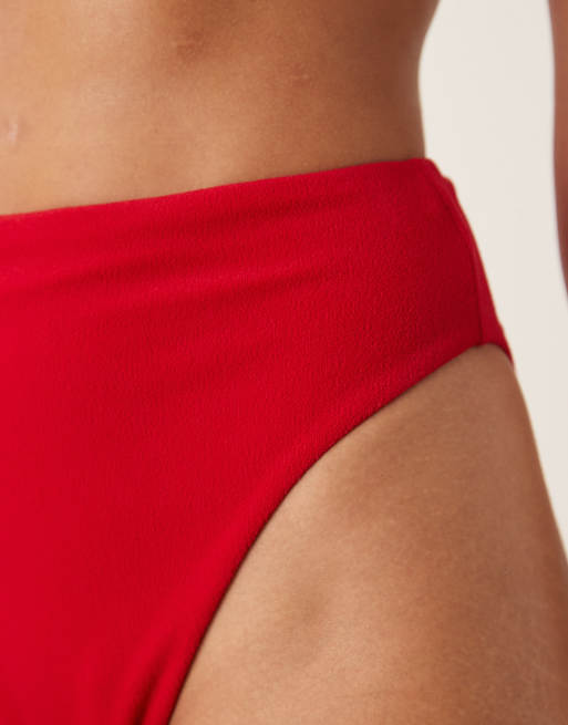 Braguitas de bikini rojas de talle y pernera altos de tejido rizado Tia de ASOS DESIGN, 3 de 4