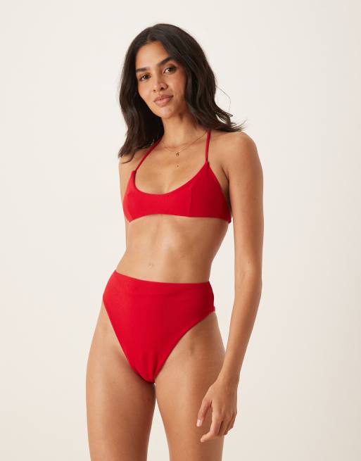 Braguitas de bikini rojas de talle y pernera altos de tejido rizado Tia de ASOS DESIGN, 4 de 4