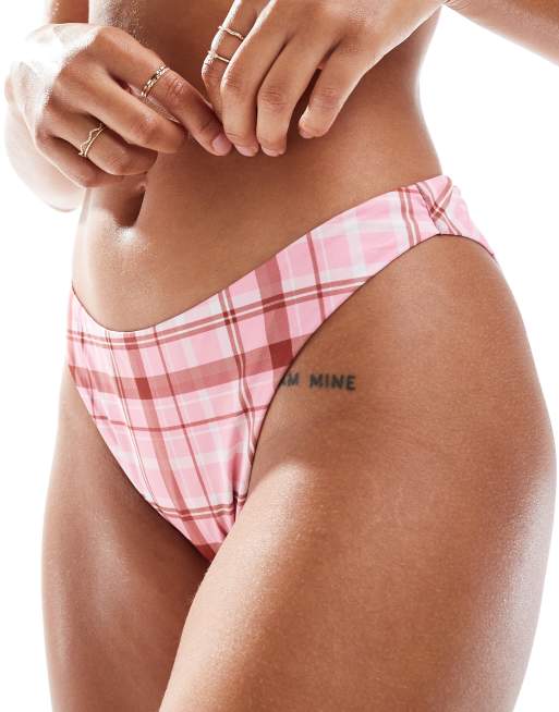 Braguitas de bikini rosas a cuadros con cinturilla redondeada de ASOS DESIGN (parte de un conjunto), 3 de 4