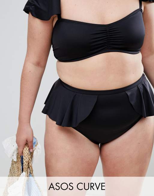Braguitas de talle alto con detalle de volante vaporoso en negro Recycled de ASOS DESIGN Curve