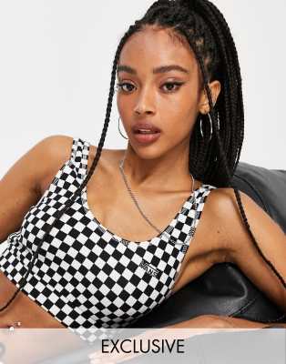 Укороченные топы Бралетт в клетку и с логотипом Vans – эксклюзивно для ASOS-Черный цвет