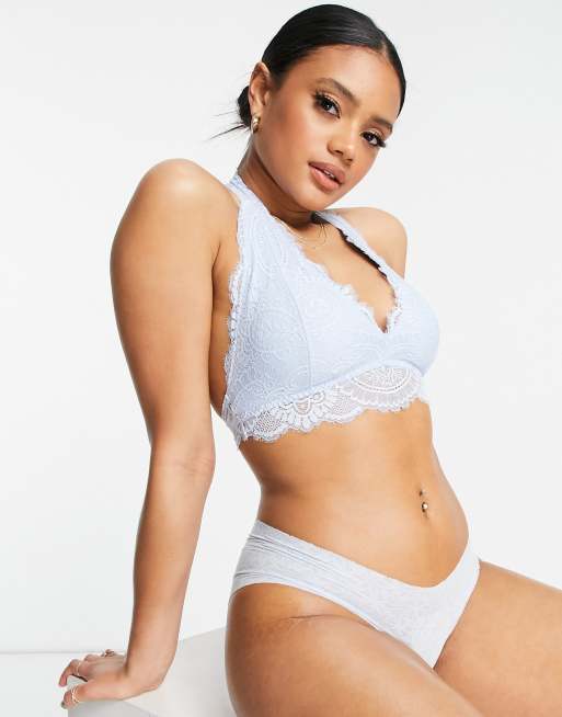 Bralette azul con cuello halter de encaje de Gilly Hicks