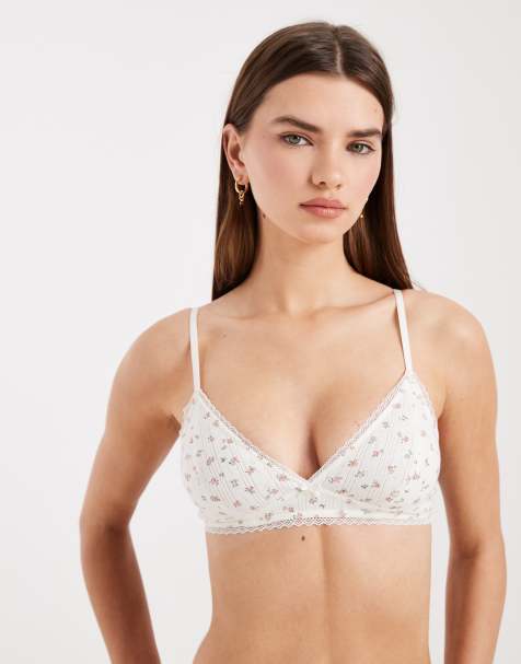 Bralette blanco hueso con estampado floral de punto pointelle de Lindex - view 1