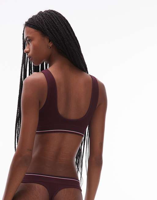 Bralette burdeos con espalda ancha, banda a rayas y emblema de Tommy Hilfiger, 2 de 4