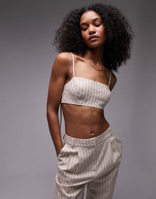 Bralette color crudo a rayas de lino de Topshop