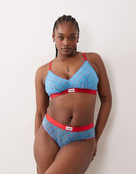 Bralette de copas grandes a cuadros rojos y turquesas de malla elástica de Lemonade Dolls - view 1