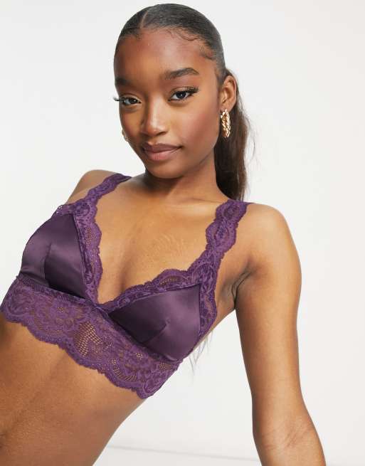 Bralette largo violeta con relleno de saten y encaje Fliss de ASOS DESIGN ASOS