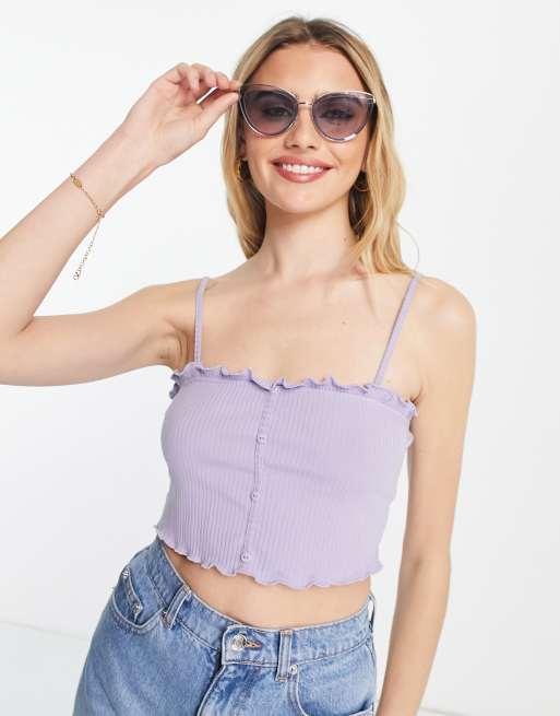 Bralette lila con bordes ondulados y botones de canalé de ASOS DESIGN, 3 de 4