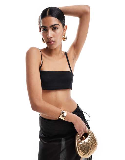 Bralette negro de mezcla de lino Selection de Mango