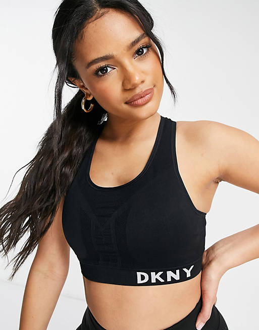 Bralette negro sin costuras en malla de DKNY