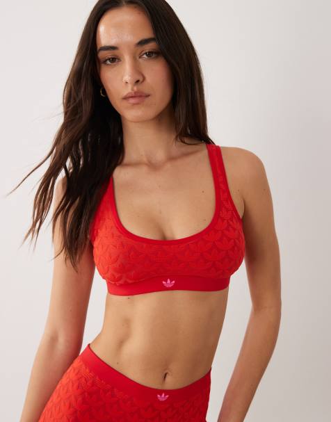 Bralette rojo con cuello ancho y monograma de punto liso Microterrot de adidas Originals - view 1