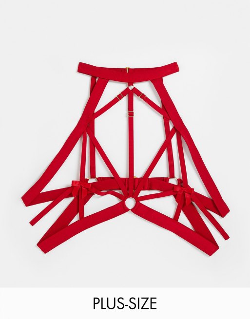 Bralette rojo estilo arnés con detalle de lazo y diseño de tiras Minx de Hunkemöller Curve
