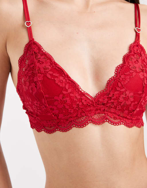 Bralette rojo ligeramente acolchado de encaje con detalle de corazón de metal Iris de Lindex, 3 de 4
