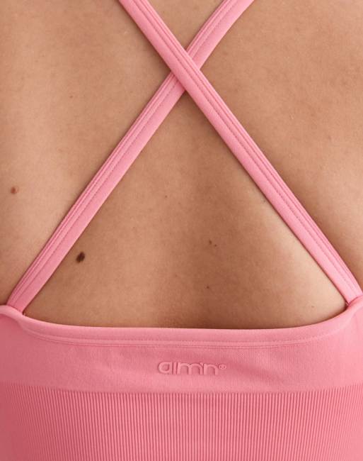 Bralette rosa rubor moldeador sin costuras con tiras cruzadas en la espalda de Aim'n, 2 de 4
