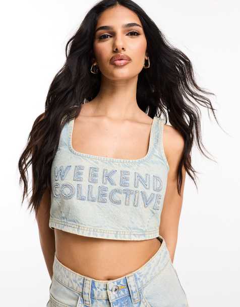 Bralette vaquero con logo y bordes sin rematar de Weekend Collective - view 1