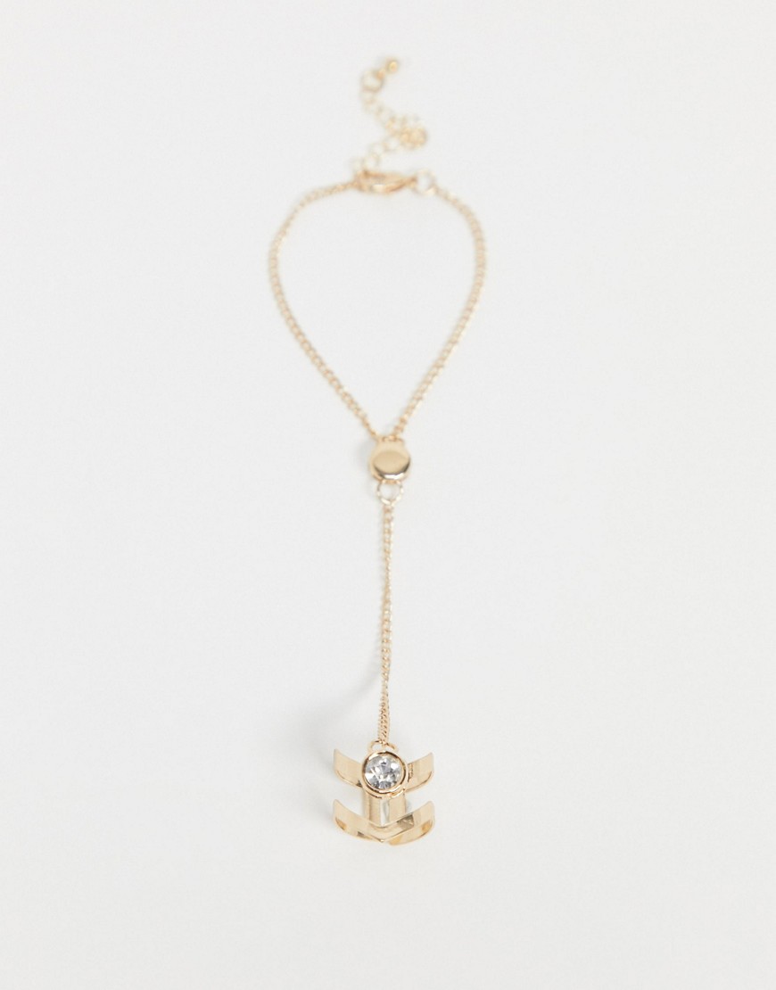 фото Браслет-цепочка с кольцом и отделкой glamorous-золотой