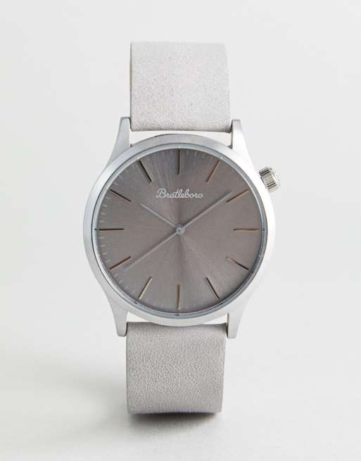 Bratleboro Tayrona Monogrey Leather Watch In Grey 38mm ASOS