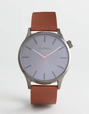Bratleboro Yellowstone Gunmetal Leather Watch In Tan 44mm | ASOS