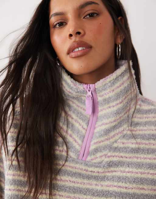 Brave Soul 1/4 zip fleece in gray, yellow and pink stripe, 3 of 4