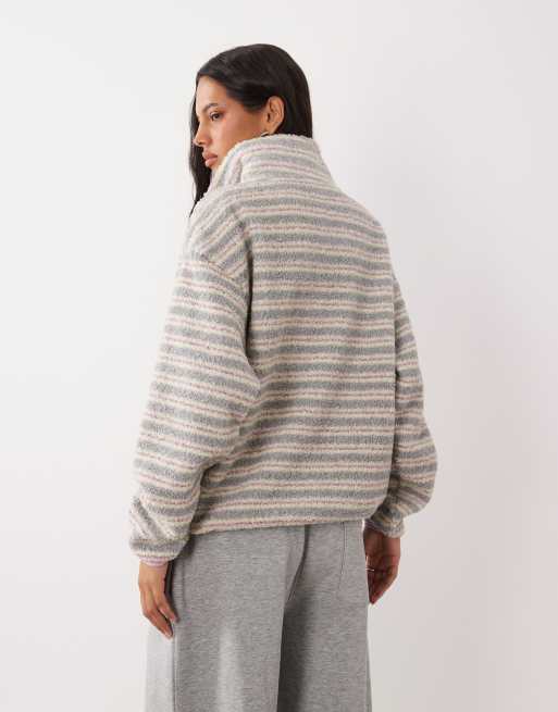 Brave Soul 1/4 zip fleece in gray, yellow and pink stripe, 4 of 4