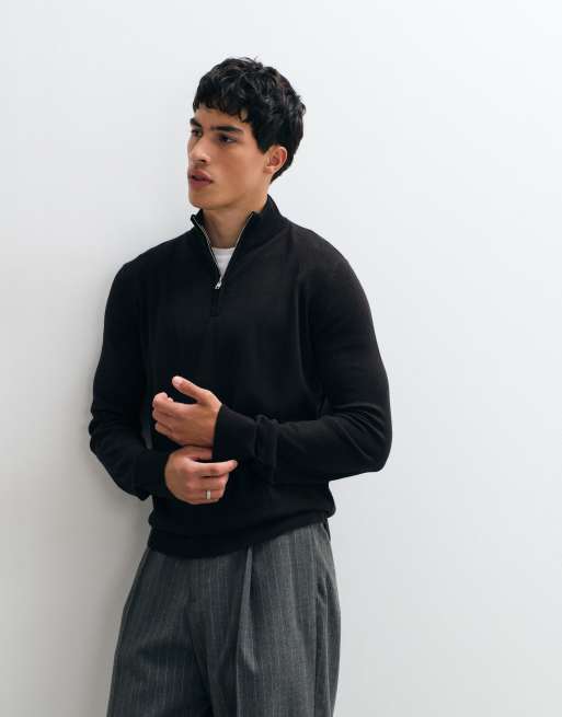 Brave Soul 1/4 zip knit sweater in black, 3 of 5