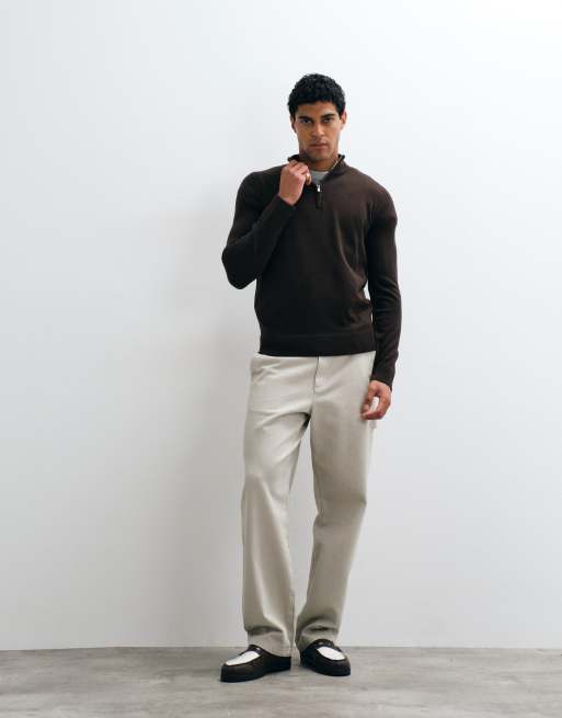 Brave Soul 1/4 zip knit sweater in brown, 2 of 5