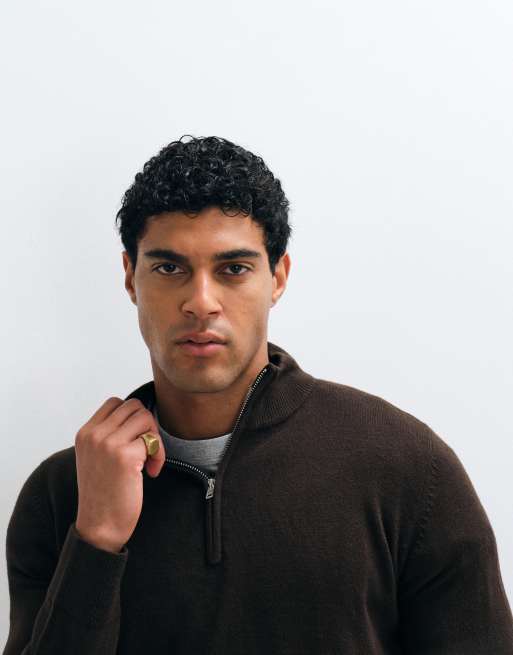 Brave Soul 1/4 zip knit sweater in brown, 3 of 5